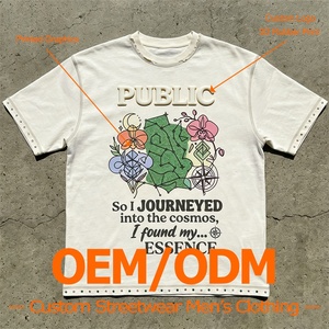OEM Customized 3D Rubber Logo Printed Graphics Boxy Fit Men T-shirts Distressed Crew Neck Streetwear Heavyweight Short Sleeve - Product Image 1