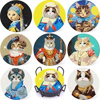 Kits de dessous-de-verre en diamant, dessous-de-verre amusants en diamant motif chat avec support, kits d'art diamant DIY pour adultes