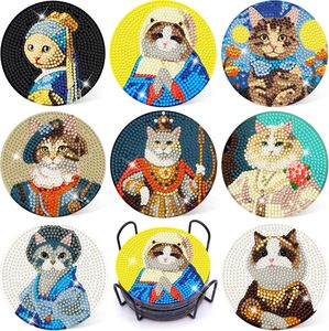 Kits de dessous-de-verre en diamant, dessous-de-verre amusants en diamant motif chat avec support, kits d'<span class=keywords><strong>art</strong></span> diamant DIY pour adultes - Product Image 1