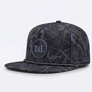 Casquette Snapback à Visière Plate Camouflage Pin Noir Gris avec Patch PVC Imperméable et Corde, 5 Panneaux, Perforations Laser Respirantes, Gorras Hommes Femmes - Product Image 1