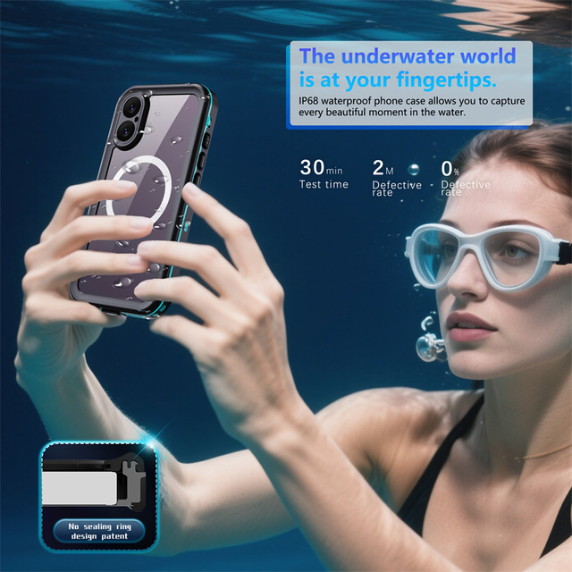 2 Meters Waterproof IP68 Redpepper Phone Case for iPhone 17 15 Pro Max 16 Xs 12 Glass Blue Support Magnetic Wireless Charging