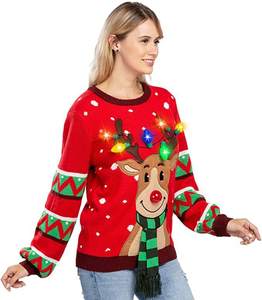 Jersey Navideño con Luces Led para Mujer, Suéter Navideño Feo con Música de Ciervo Jacquard Personalizado de Fábrica, Novedad - Product Image 6