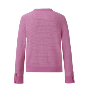 Cardigan da Donna in Maglia con Effetto Due Pezzi, Scollo a V con Fiocco, Bottoni in Perla, Maniche Lunghe, Colore Viola - Product Image 6
