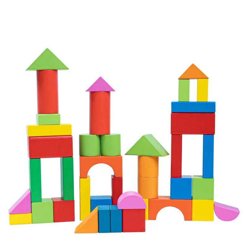 Children's wooden building blocks early education toys assembled solid wood building blocks set with barreled wooden toys