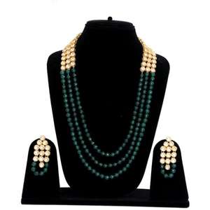 Collier indien Bollywood plaqué or vert Kundan Long Haar ensemble pour mariage produit en vrac fait main - Product Image 1