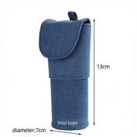 Porte-pinceaux de maquillage cylindrique en toile bleue personnalisé avec fermeture à rabat, durable et résistant à l'usure, modèle JF26-052, OEM/logo personnalisé