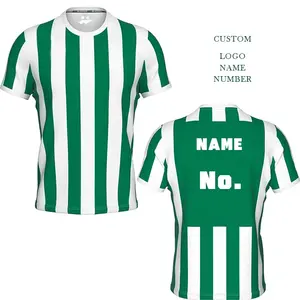 Individuelles 100% Polyester hochwertiges Herren Fußballtrikot Digitaldruck grün gestreiftes Fußballtrikot