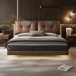 Lit en cuir italien Queen & King avec tête de lit réglable, massage intégré et rangement hydraulique pour chambre à coucher, villa, Foshan - Product Image 1