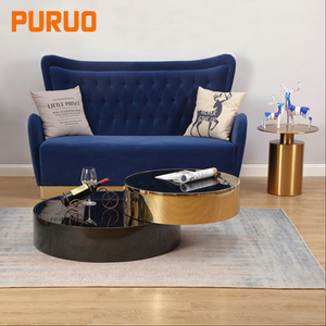 Puruo OEM Modern Luxury Sofa <strong>Table</strong> Black Stainless Steel Plated Brown Color Tempered <strong>Glass</strong> <strong>Nesting</strong> Round Coffee <strong>Table</strong> Set - Product Image 1