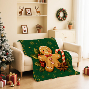 Couverture imprimée en forme d'homme en pain d'épices de Noël, en flanelle douce, rectangulaire, écologique, décoration d'intérieur, style hiver - Product Image 3