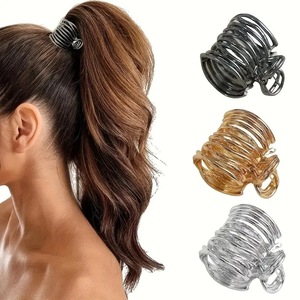 Nouveau produit : Pince à cheveux creuse en métal pour queue de cheval haute, style minimaliste, ton froid, pince requin pour femme, fixation quotidienne des coiffures - Product Image 1