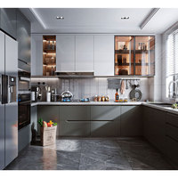 Meuble îlot moderne en aggloméré Benovo, prêt à assembler, mobilier de cuisine de luxe en bois, évier coloré en MDF, idéal pour villa