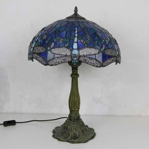 LongHuiJing Tiffany Style Table Lamp Blue Dragonfly Design Antique Handmade 16Inch Lampshade Suitable for Living Room Bedroom - Product Image 4