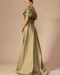 MD50096 elegante abito da sera <span class=keywords><strong>lungo</strong></span> in raso <span class=keywords><strong>verde</strong></span> <span class=keywords><strong>con</strong></span> maglia di cristallo in rilievo e grazioso abito formale a fessura per ospite di nozze di Gala - Product Image 3