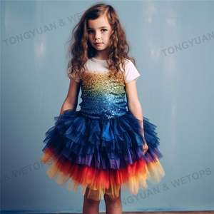Mini <span class=keywords><strong>jupe</strong></span> à paillettes arc-en-ciel pour enfants au-dessus du genou pour filles en <span class=keywords><strong>bleu</strong></span> <span class=keywords><strong>marine</strong></span> - Product Image 5