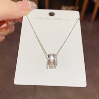 Collier plaqué or 14 carats anti-ternissement, style romain, triple anneau, pendentif coquillage en zircon, bijoux de mode pour femmes au quotidien