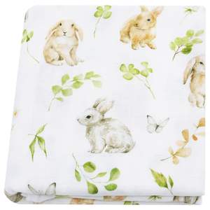100% coton mousseline 2 couches bébé couverture Premium doux Durable blanc lapin vert feuille imprimer nouveau-né Swaddle couverture - Product Image 2