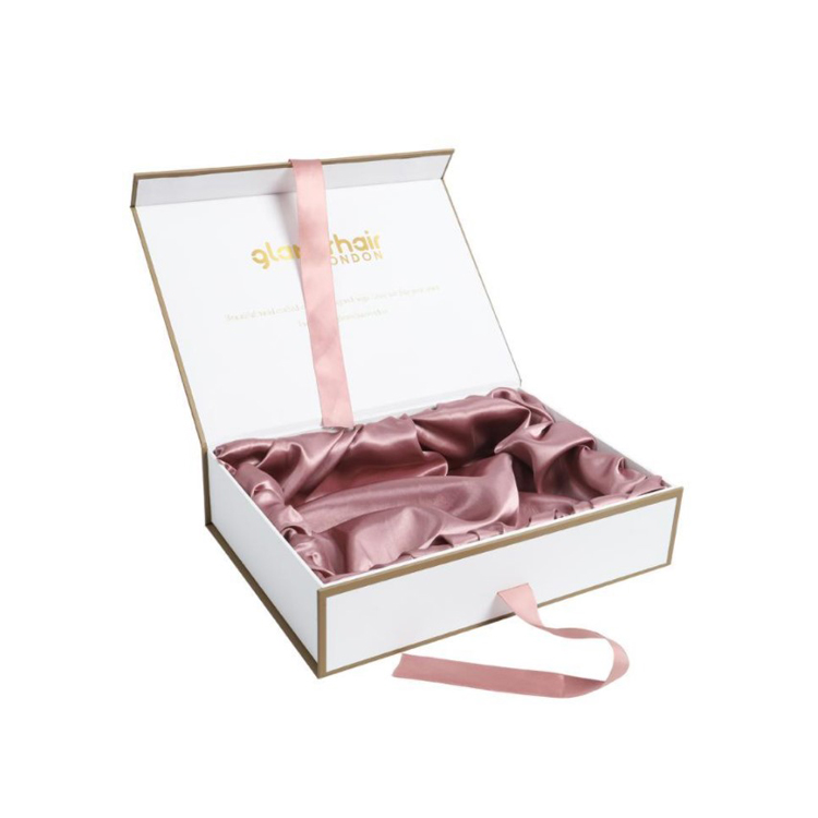 OEM Manufacturer Gold Foil Hair Packaging Paper Box Magnetic Glft Box with Satin Insert for Clothes Birthday Present Underwear