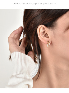 Luxury 2024 Unisex Fashion Trendy Geometric Double Layer Crystal Stud Drop Earrings 14K Gold Plated 5A Cubic Zircon Design Gift - Product Image 2