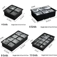 4/6/8 Grands cubes de glace en silicone à grille Facile à utiliser Facile à nettoyer Ensemble de plateaux à glaçons carrés en silicone de qualité alimentaire à 6 boules