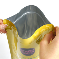 Sachet refermable à fond plat personnalisé en Mylar mat avec fermeture éclair pour poudre de protéines de banane, supplément nutritionnel sportif et fitness