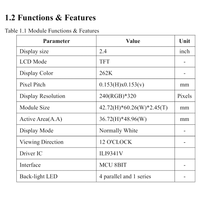 شاشة TFT مقاس 2.4 بوصة بدقة 240×320 مع واجهة MCU 8 بت ومشغل ILI9341V وإضاءة خلفية 4P1S
