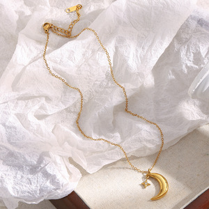 Mặt trăng thiên thể & vòng cổ sao, mặt dây thép không gỉ mạ vàng 18K, chuỗi ngày thanh lịch đến đêm, xu hướng - Product Image 4