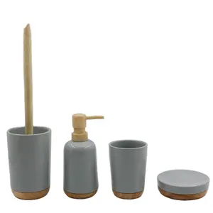 4-Piece Ceramic Bamboo Bathroom and Kitchen Accessory Set Essential Home and Kitchen Accessories