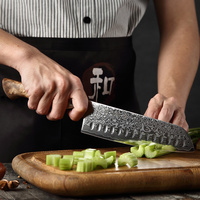 Couteau de cuisine Santoku professionnel en acier Damas à 67 couches avec manche en sycomore figuré