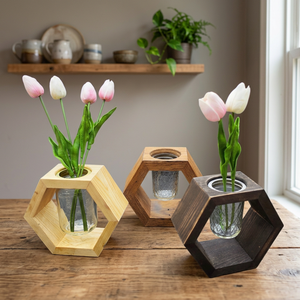 Support hexagonal en bois pour fleurs, design minimaliste, support de plantes de bureau intérieur, finition naturelle, multifonction, 20L, fabriqué en Inde - Product Image 4