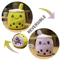 Peluche Boba Réversible Kawaii, Jouet Doux Double Face Thème Bubble Tea avec Rembourrage en Coton PP