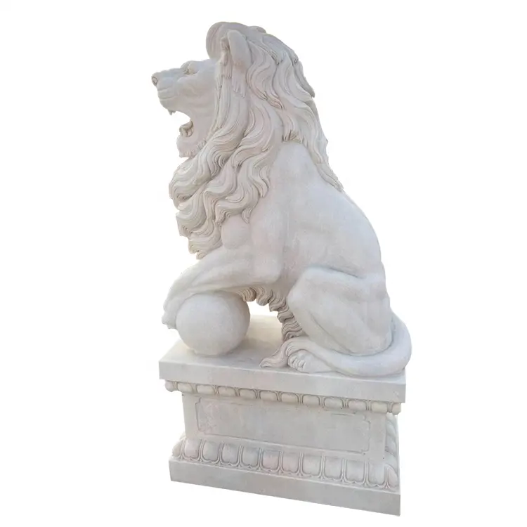 Hand Carved outdoor garden decoration Naturalwhite Marble Lion Statues