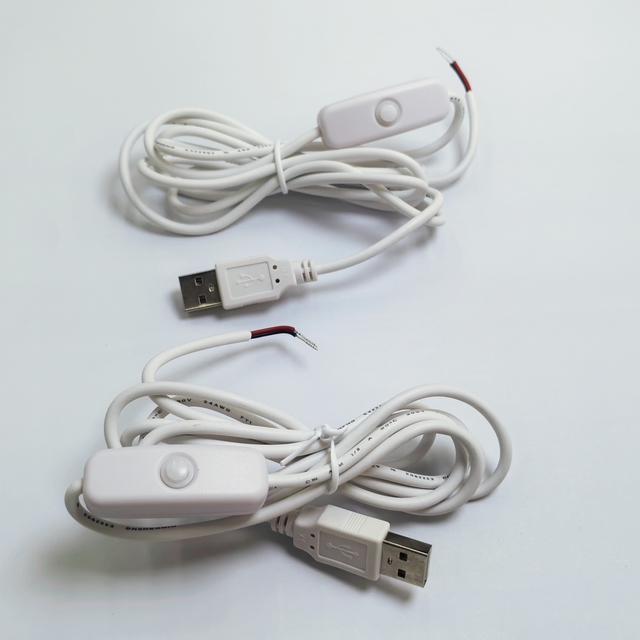 Custom Cable White 1m 5V USB 2.0 Connector to Open Wire Bare End Push Button Power on OFF Switch Cable