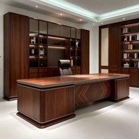 LBZ-333X Nouveau bureau de direction en noyer massif de style chinois avec tiroirs, bordures incrustées personnalisables, luxe haut de gamme, grand modèle présidentiel