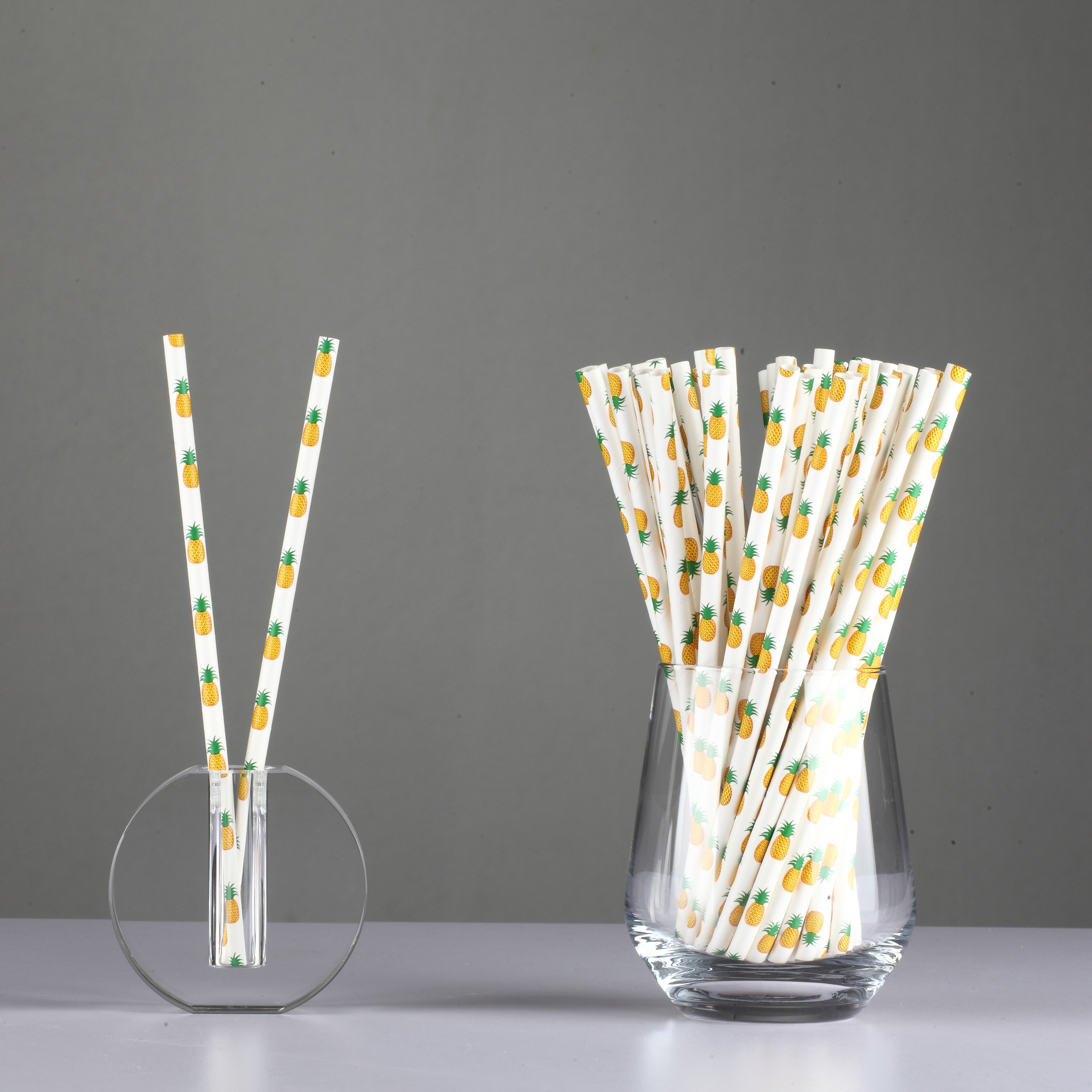 Pineapple Print Paper Straws 6mm Biodegradable Eco Friendly Bulk Disposable Drinking Straws Tropical Beach Party Luau