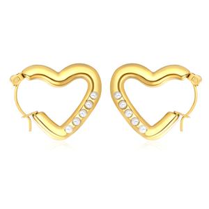 Boucles d'oreilles créoles tendance en acier inoxydable plaqué or PVD 18 carats, en forme de cœur, avec perle, pour femme - Product Image 1