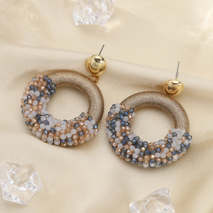 Groothandel Spot Multi Colors Half String Half Bead Grote Lange Hangende Oorbellen Handgemaakt Koperlegering Kristal Kralen Trendy Dames - Product Image 3