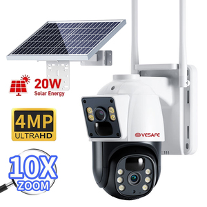 Caméra solaire VESAFE Okam 4MP 2K CCTV 10x Zoom <span class=keywords><strong>20W</strong></span> Trail Security 7/24 heures de travail double objectif Vision nocturne carte mémoire <span class=keywords><strong>20W</strong></span> - Product Image 1