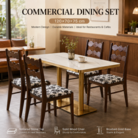 Ensemble de table et chaises de salle à manger commerciales en gros avec plateau en pierre frittée et chaise en bois massif à dossier ondulé pour l'approvisionnement de projets de café
