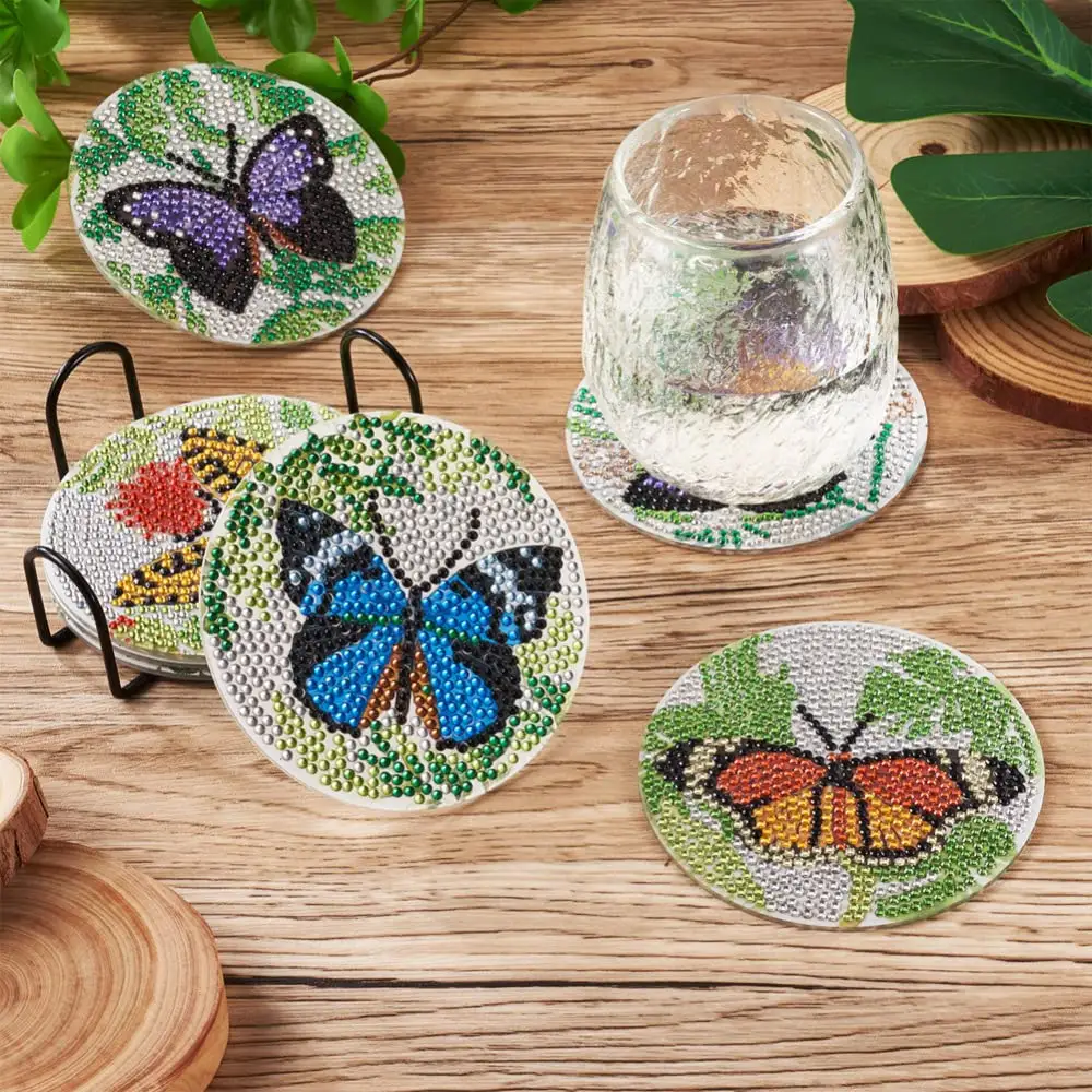 Fai da te primavera farfalla pittura diamante sottobicchieri kit per principianti adulti e bambini forniture artigianali regalo