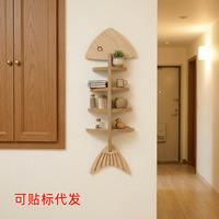 Étagère murale en bois en forme d'arête de poisson pour rangement, avec décorations de poissons, style rétro, pour intérieur, pour articles divers