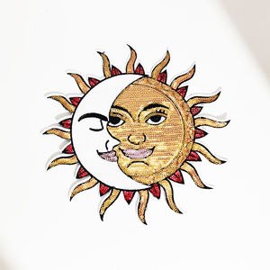 Высококачественный небольшой дизайн MOQ солнце и луна патч с блестками, вышивка, цветочные патчи для одежды - Product Image 5