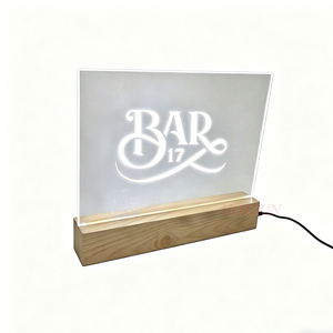 Enseigne de bar en acrylique LED, boîte lumineuse de table en acrylique <span class=keywords><strong>éclairé</strong></span>e, enseigne de logo de marque en <span class=keywords><strong>plexiglas</strong></span> avec base en bois pour bars - Product Image 6