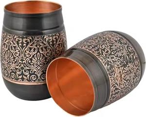 Nueva llegada hecho a mano diseño antiguo impreso forma redonda cobre agua beber vasos para mesa Oficina hogar gimnasio Bar Resort - Product Image 2