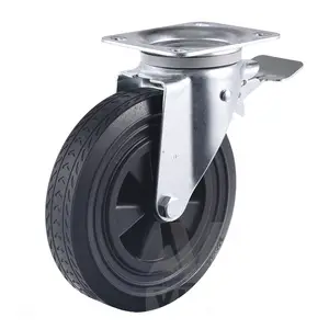 Rubber Caster 8 Inch Wheel Waste Bin Container Casters Factories European Standard Heavy Duty Swivel Industrial Wheel Solid