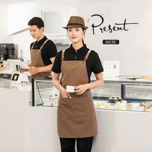 Tablier de cuisine personnalisé avec logo, bretelles croisées, 3 poches, en toile de coton durable, moderne, pour restaurant, bar, café, uniforme - Product Image 4