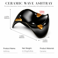 Cendrier en céramique de luxe léger de haute qualité, design vague, trois fentes, support doré, cadeau pour homme, accessoires pour cigares à domicile