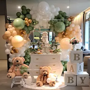 Kit de guirnaldas de arco con temática de oso de globos de colores verde salvia para cumpleaños de niño, fiesta de bienvenida al bebé, revelación de género, decoración de aniversario
