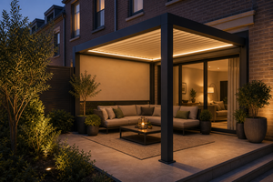 Pergola en aluminium RKOVE RK-C1 3*4m, résistante aux intempéries avec éclairage LED ambiant et écran d'intimité - Product Image 5