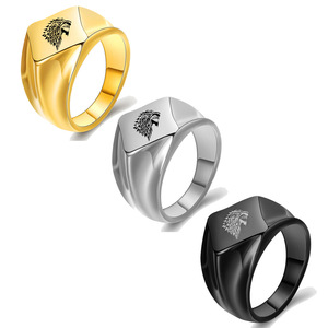 <b>Men's</b> Stainless Steel <b>Ring</b> 18MM Lion Head Laser Engraved Black Gold <b>Silver</b> Color Fashion Jewelry Gift for <b>Men</b> - Product Image 1